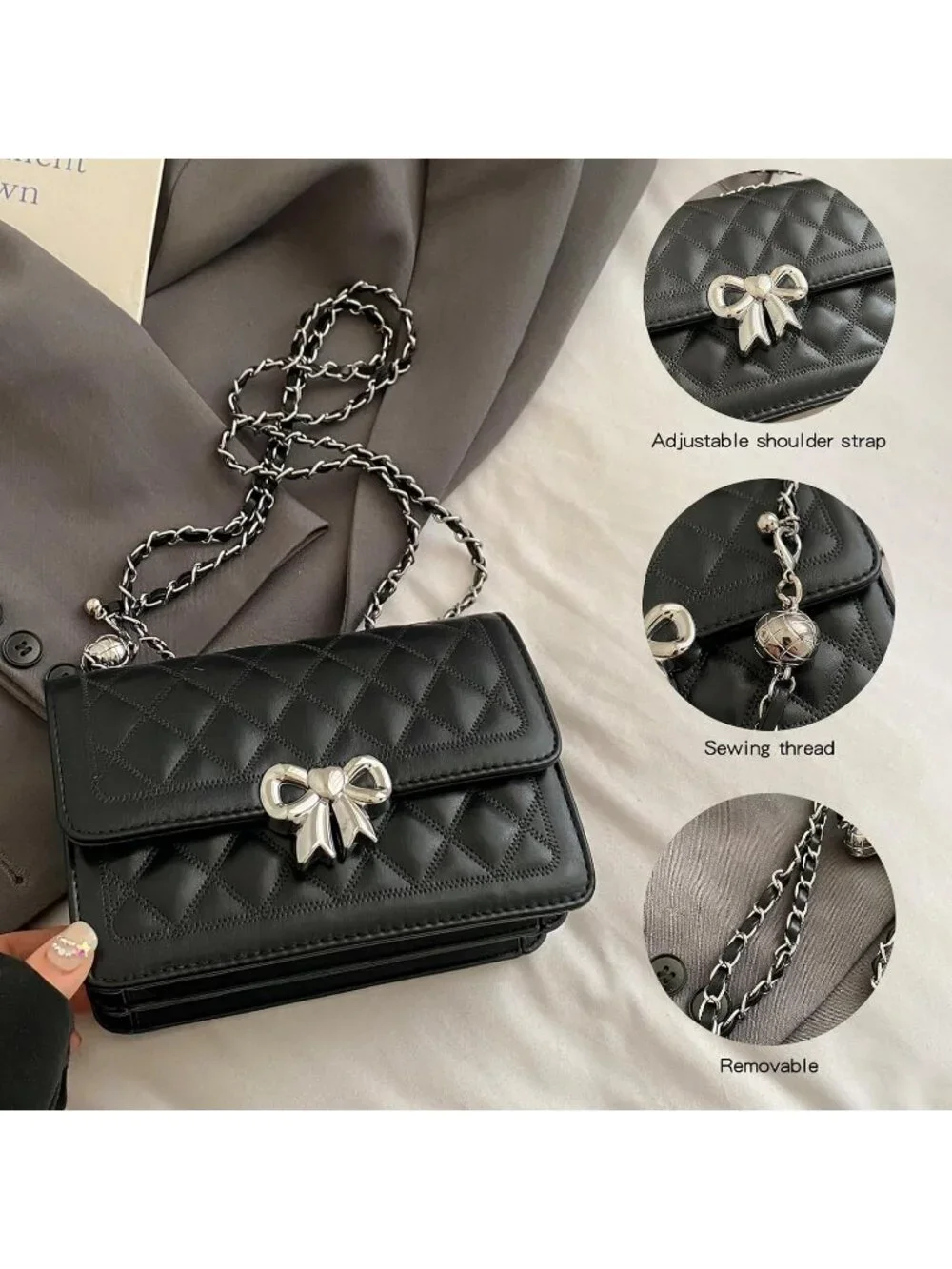 Women's Silver Quilted Small Pu Leather Shoulder Purse Chain Crossbody Bag